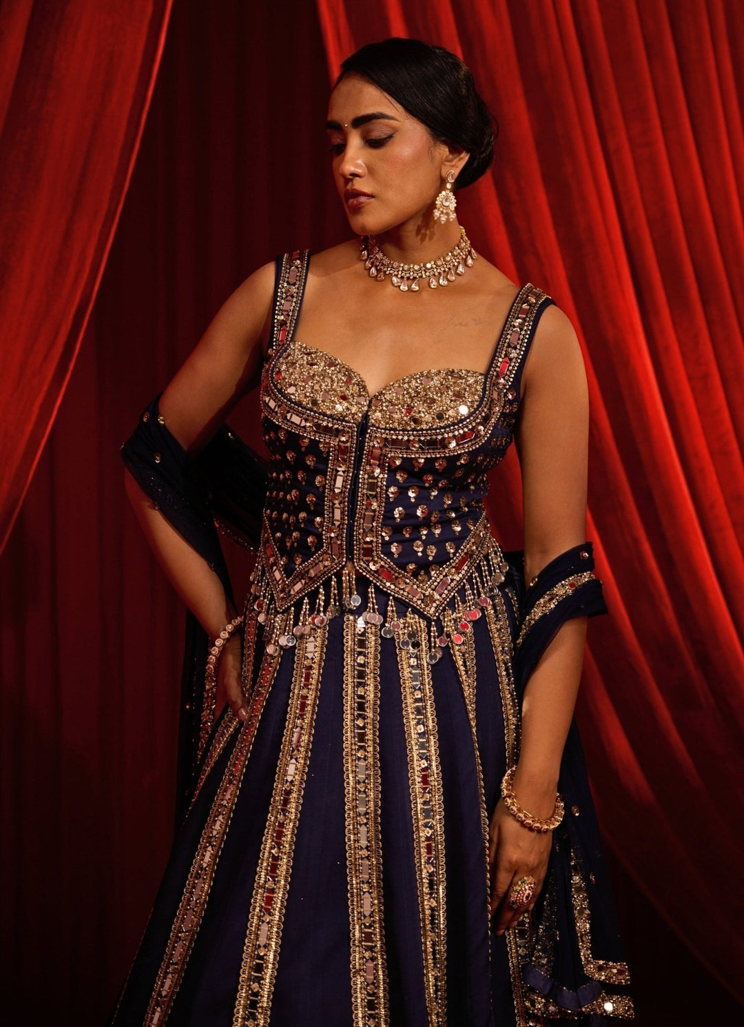 Nidhika Shekhar Royal Blue Georgette Lehenga With CorsetFabilicious Fashion