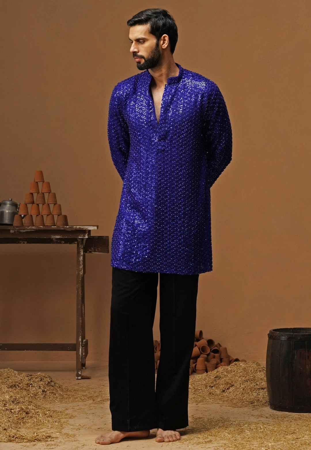 Kalpraag Royal Blue Georgette Short Kurta SetFabilicious Fashion