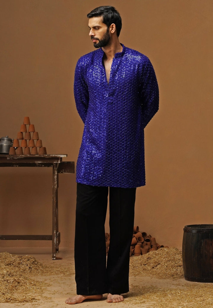 Kalpraag Royal Blue Georgette Short Kurta SetFabilicious Fashion