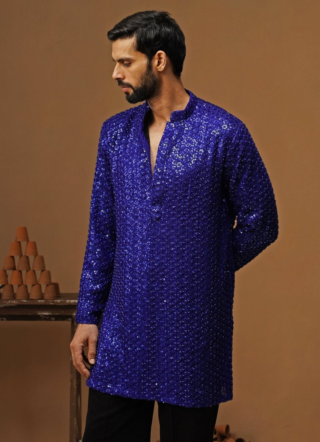 Kalpraag Royal Blue Georgette Short Kurta SetFabilicious Fashion