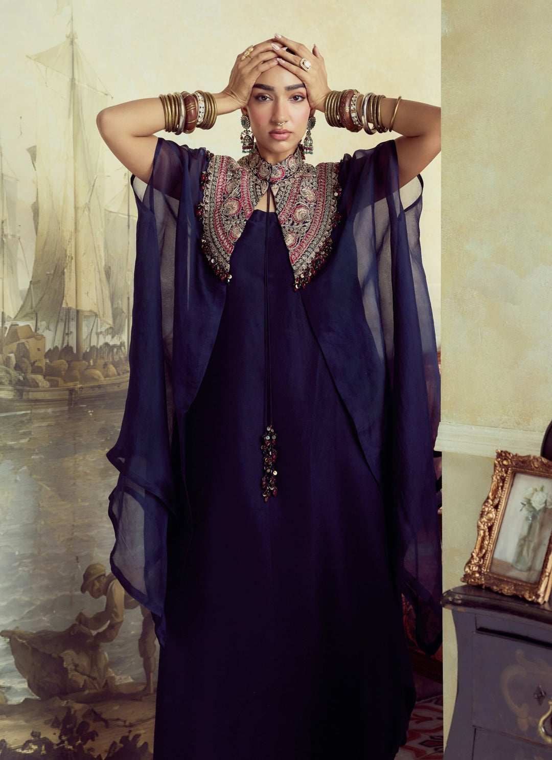 Prisho Royal Blue Organza Cape SetFabilicious Fashion
