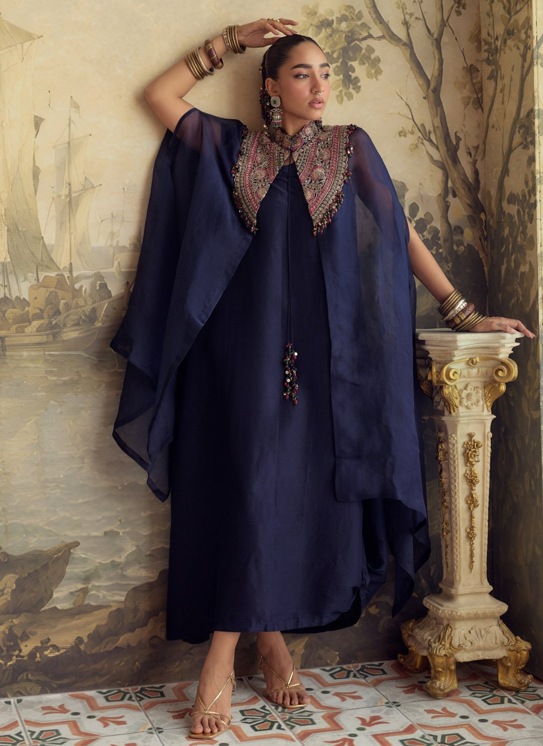 Prisho Royal Blue Organza Cape SetFabilicious Fashion