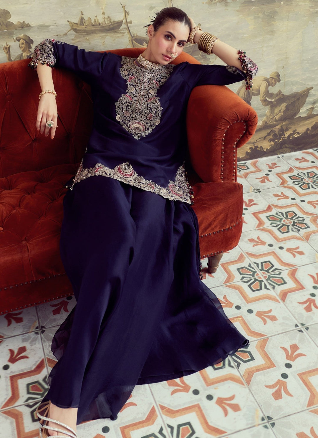 Prisho Royal Blue Organza Kurta Sharara SetFabilicious Fashion
