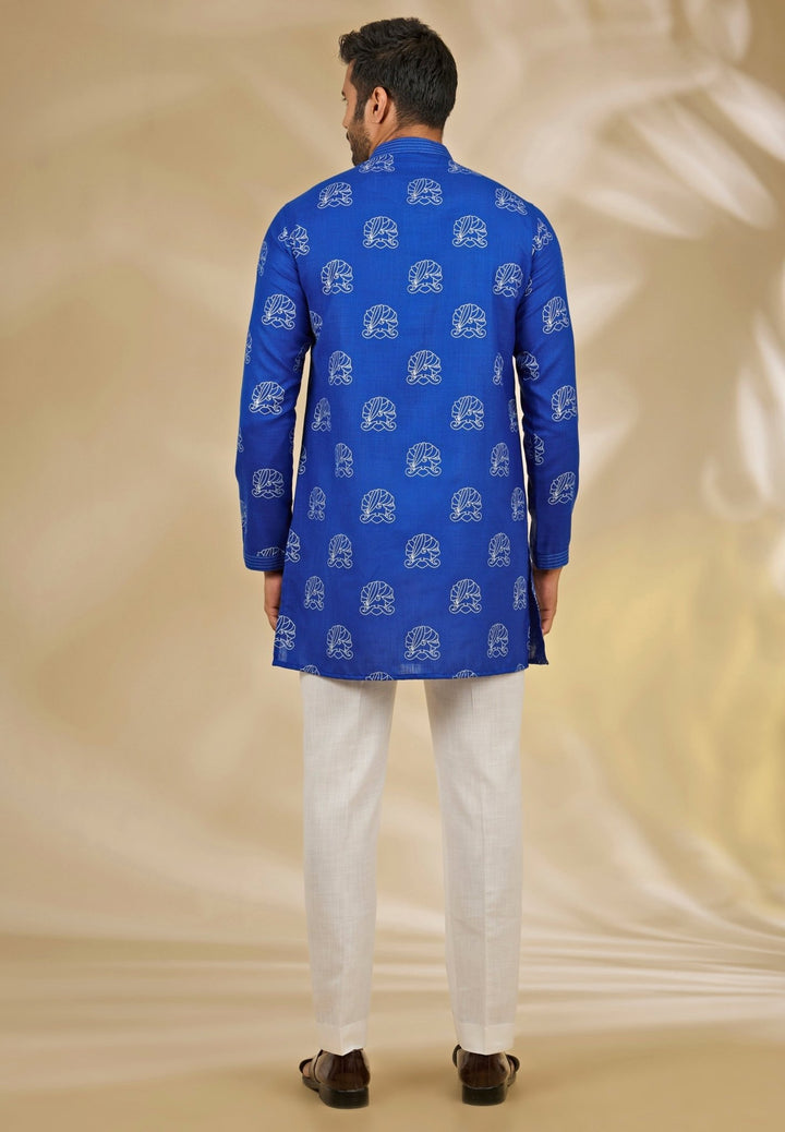 Royal Blue Printed Silk Kurta Set Manish Nagdeo - Fabilicious Fashion