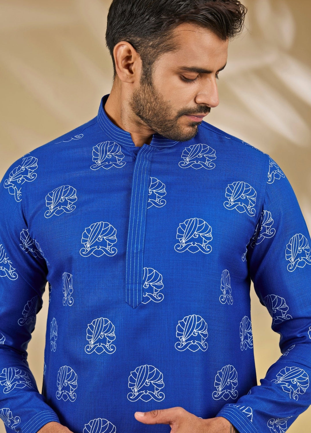 Royal Blue Printed Silk Kurta Set Manish Nagdeo - Fabilicious Fashion