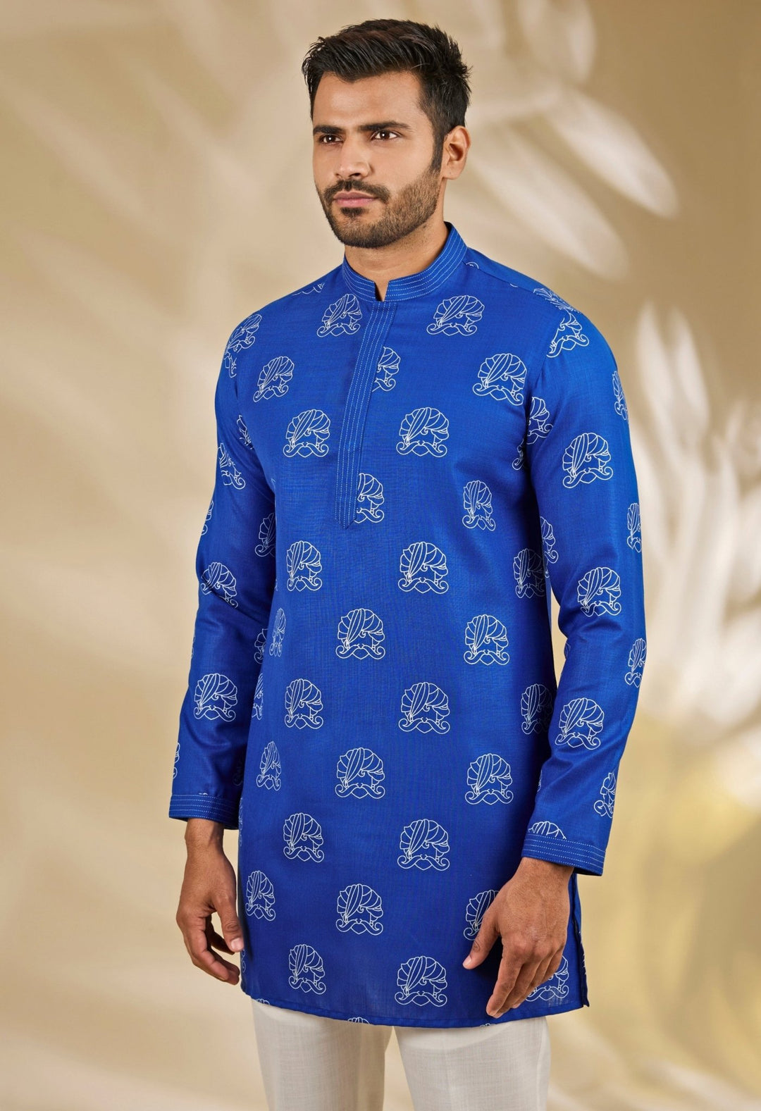 Royal Blue Printed Silk Kurta Set Manish Nagdeo - Fabilicious Fashion