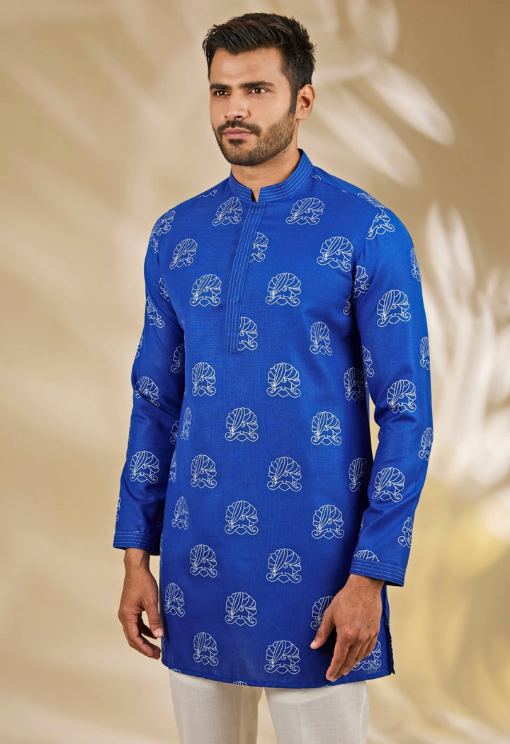 Royal Blue Printed Silk Kurta Set Manish Nagdeo - Fabilicious Fashion