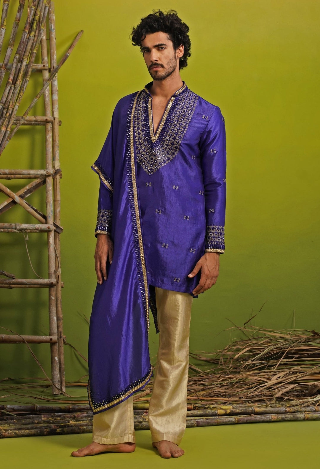 Kalpraag Royal Blue Silk Mirror Kurta Set with DupattaFabilicious Fashion