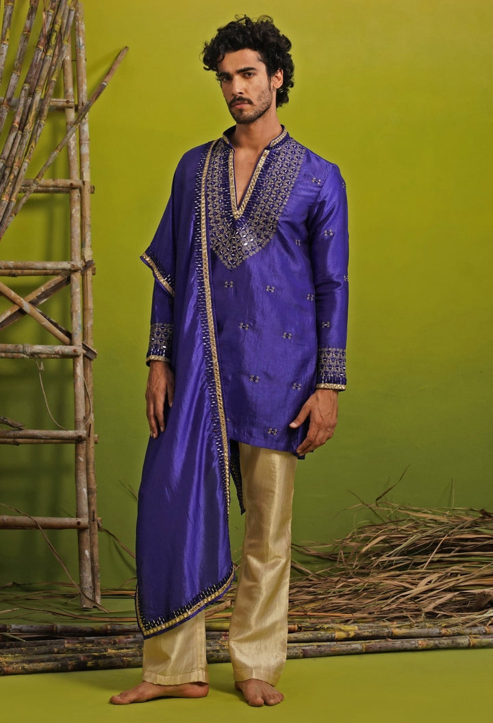 Kalpraag Royal Blue Silk Mirror Kurta Set with DupattaFabilicious Fashion