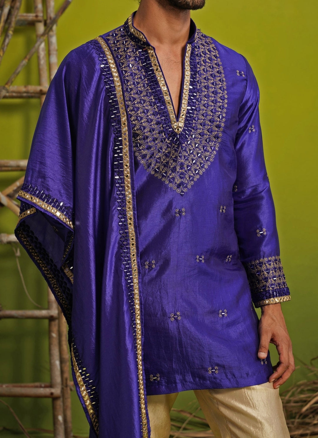 Kalpraag Royal Blue Silk Mirror Kurta Set with DupattaFabilicious Fashion