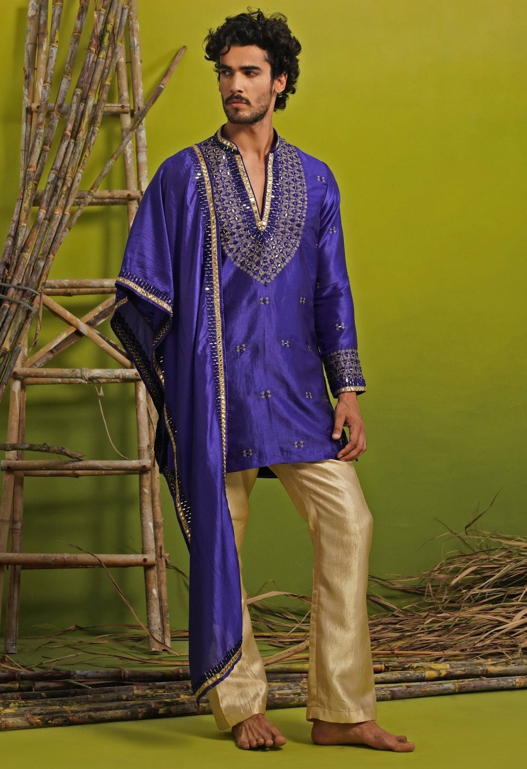 Kalpraag Royal Blue Silk Mirror Kurta Set with DupattaFabilicious Fashion