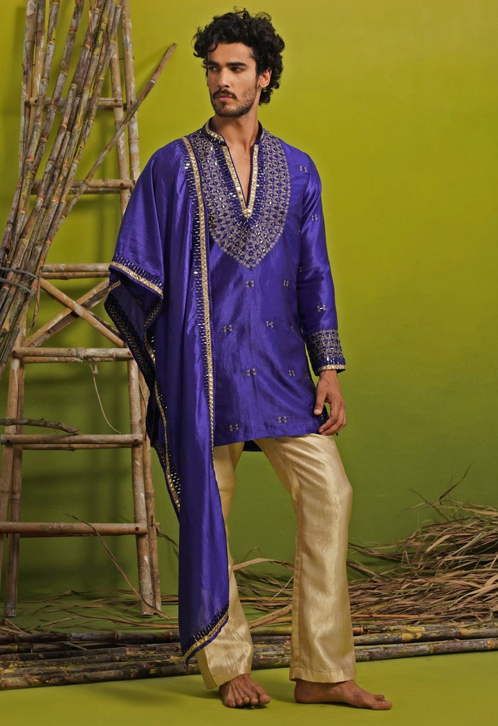Kalpraag Royal Blue Silk Mirror Kurta Set with DupattaFabilicious Fashion