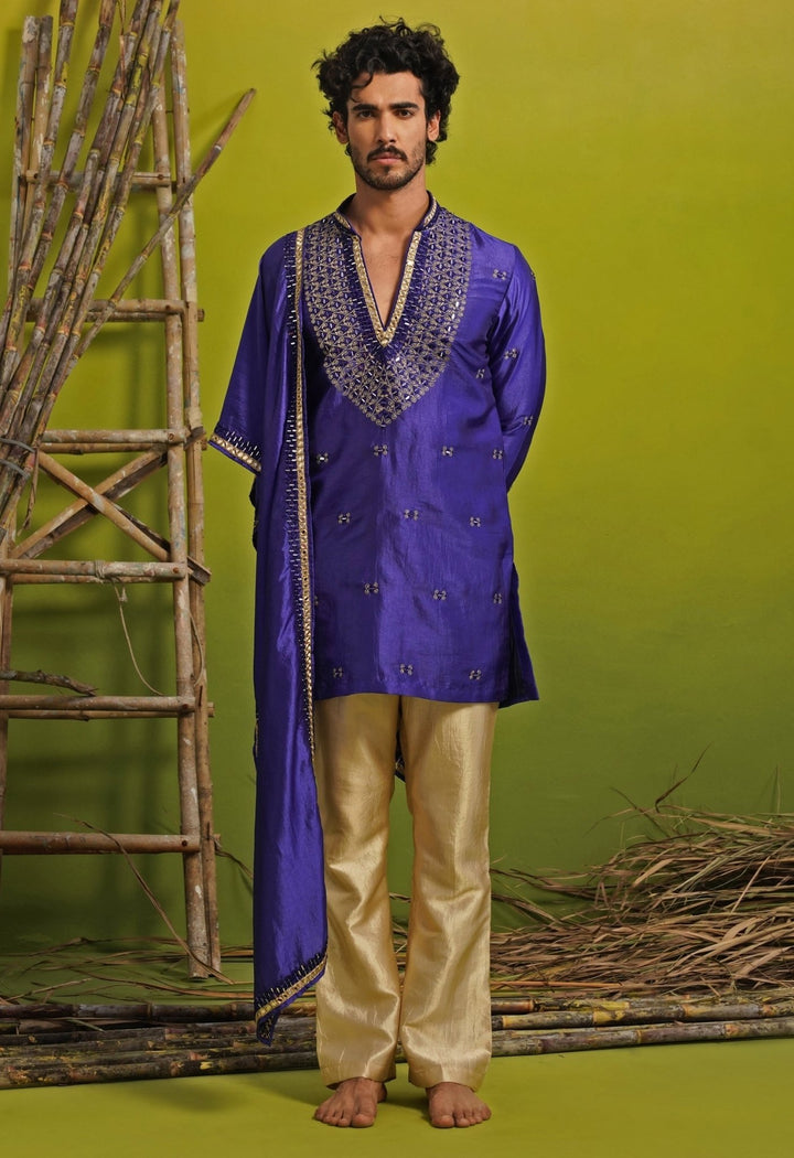 Kalpraag Royal Blue Silk Mirror Kurta Set with DupattaFabilicious Fashion