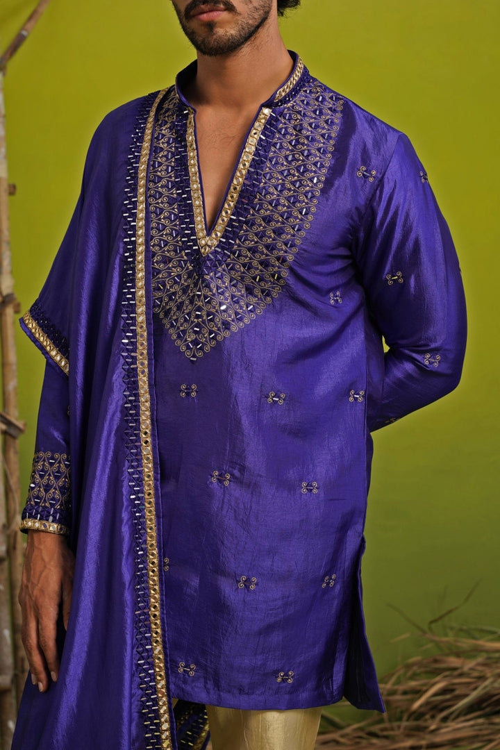 Kalpraag Royal Blue Silk Mirror Kurta Set with DupattaFabilicious Fashion