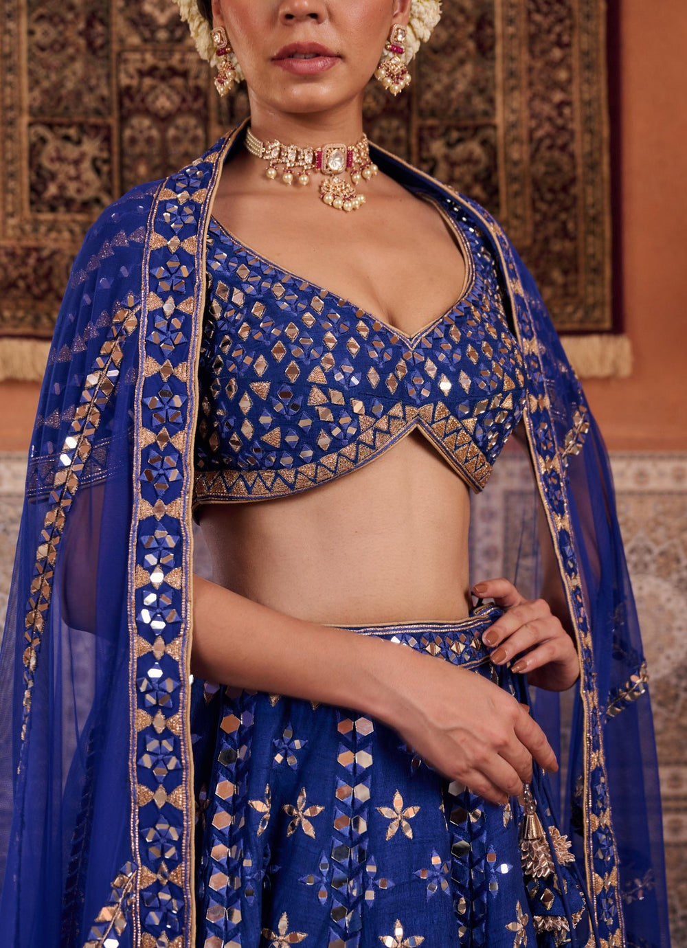 Royal Blue Silk Sequinned Lehenga Set KAPDA DORI - Fabilicious Fashion