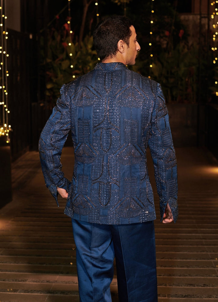 Royal Blue Silk Short Jacket Set Jigar and Nikita - Fabilicious Fashion