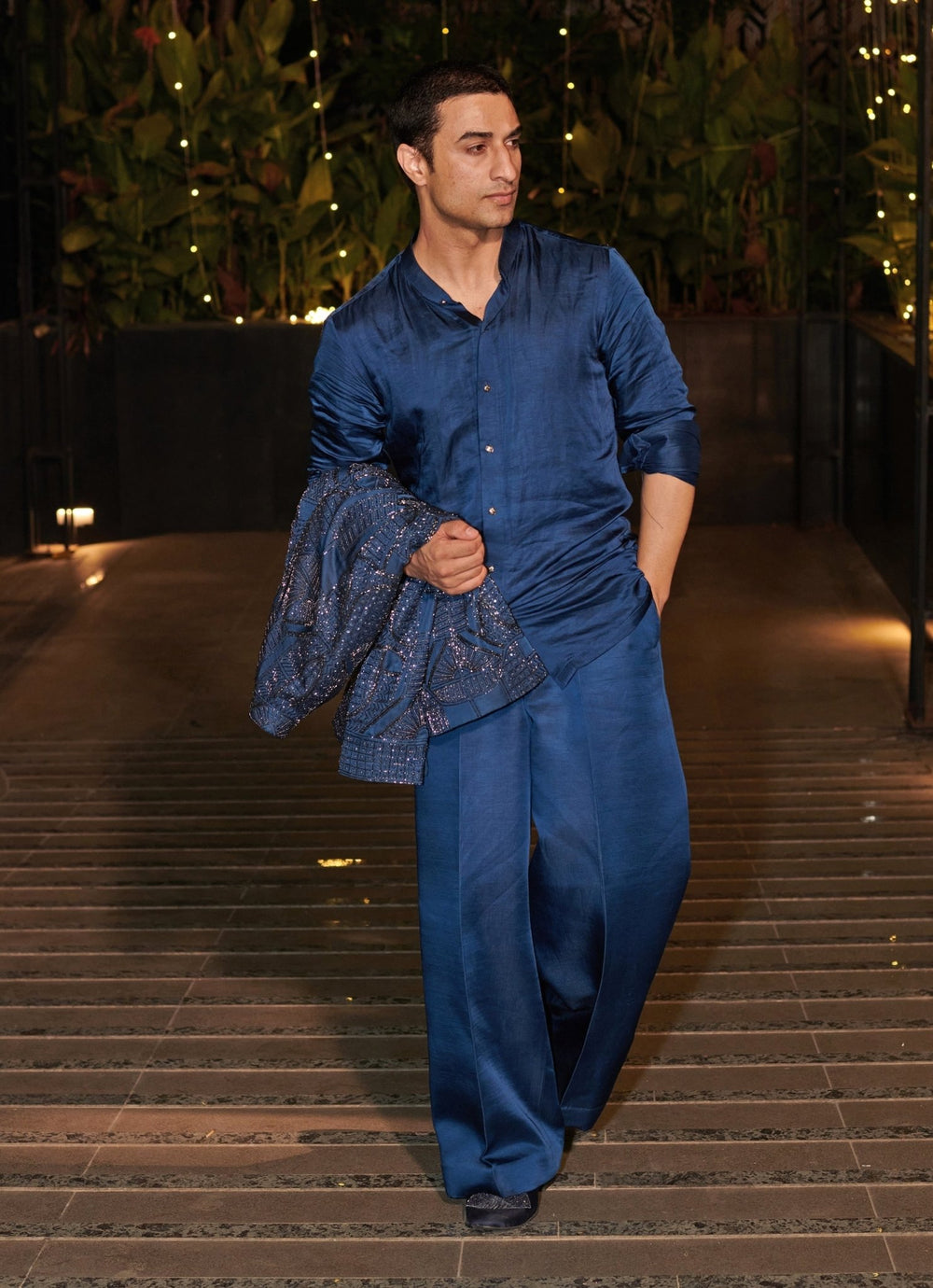 Royal Blue Silk Short Jacket Set Jigar and Nikita - Fabilicious Fashion