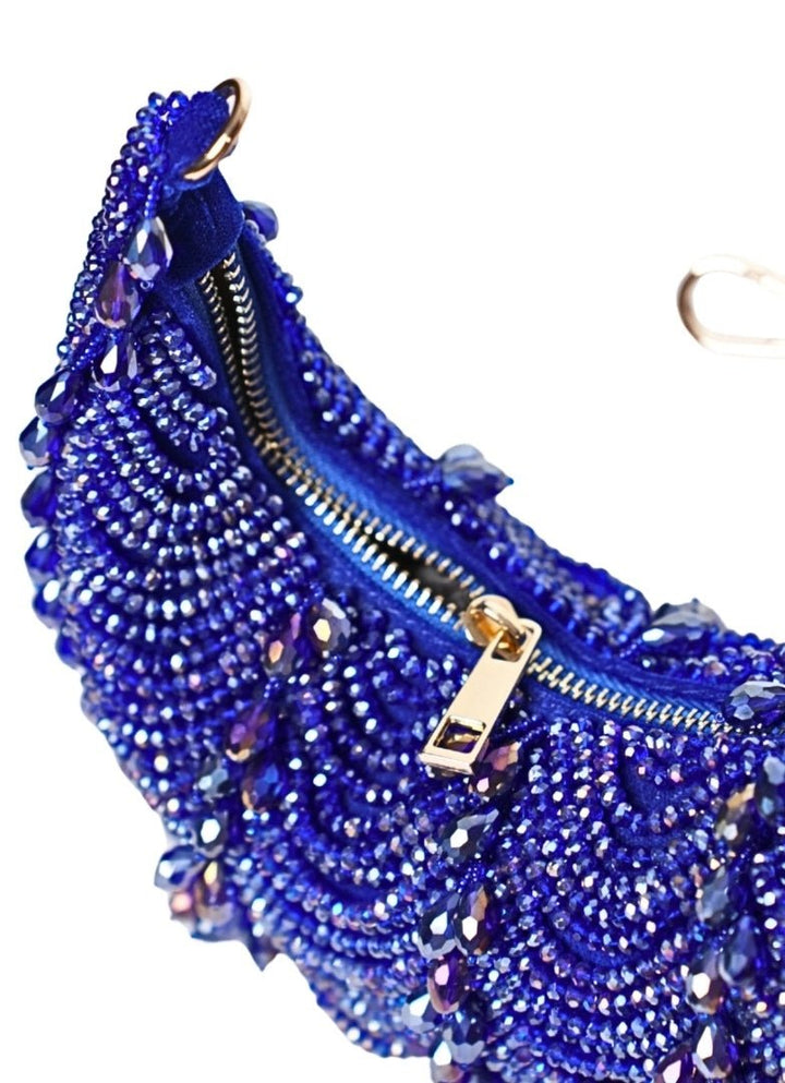 Royal Blue Suede Embellished Hobo Bag House of Kosha - Fabilicious Fashion