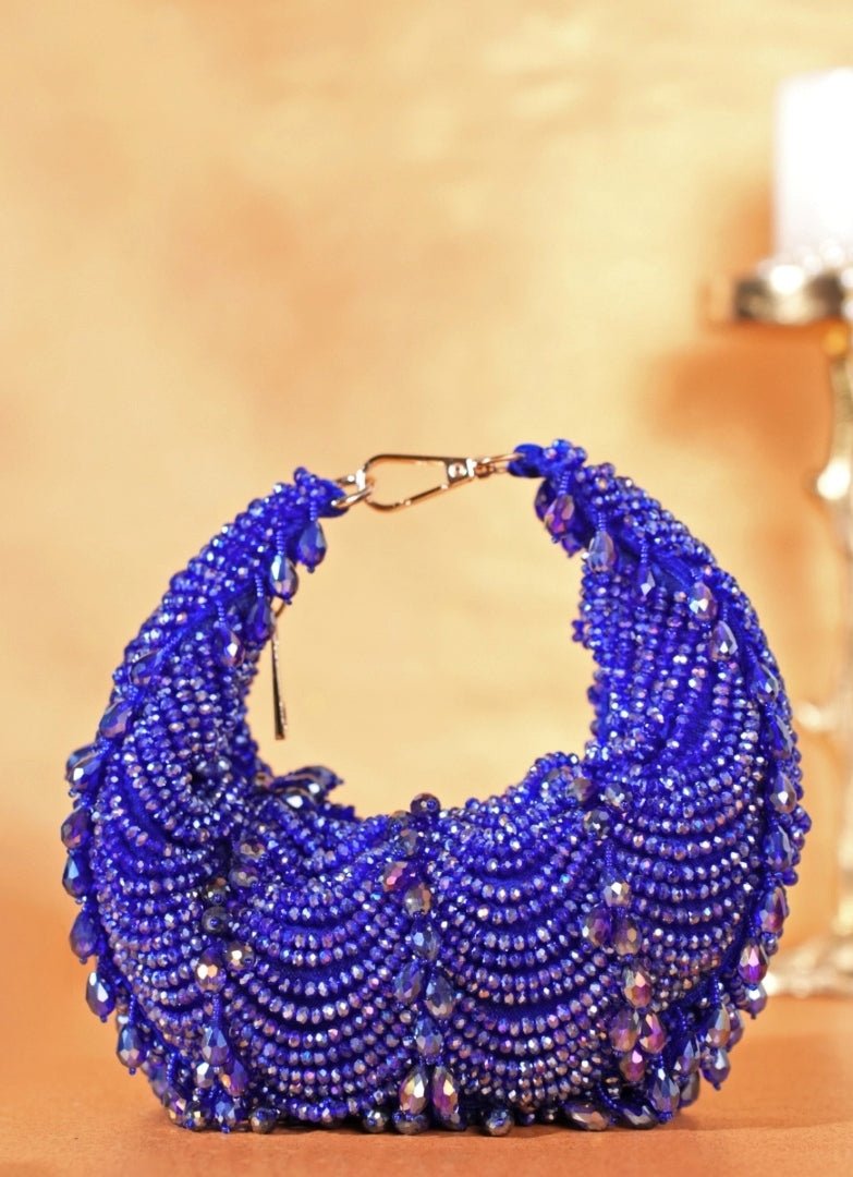 Royal Blue Suede Embellished Hobo Bag House of Kosha - Fabilicious Fashion