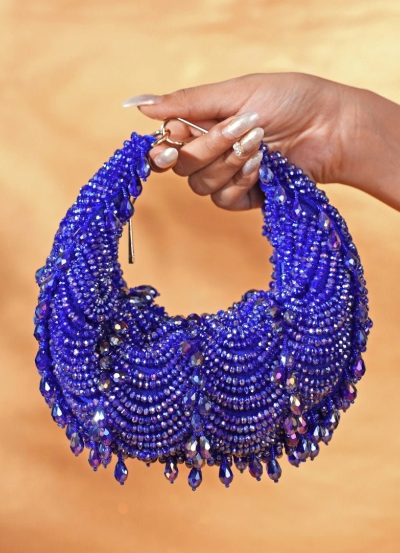 Royal Blue Suede Embellished Hobo Bag House of Kosha - Fabilicious Fashion
