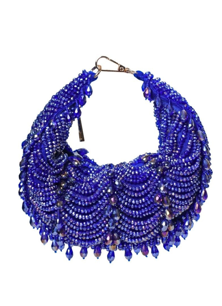 Royal Blue Suede Embellished Hobo Bag House of Kosha - Fabilicious Fashion