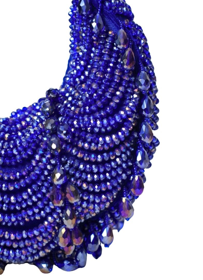 Royal Blue Suede Embellished Hobo Bag House of Kosha - Fabilicious Fashion