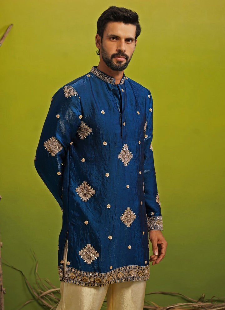 Royal Blue Tissue Silk Short Kurta Set Kalpraag - Fabilicious Fashion