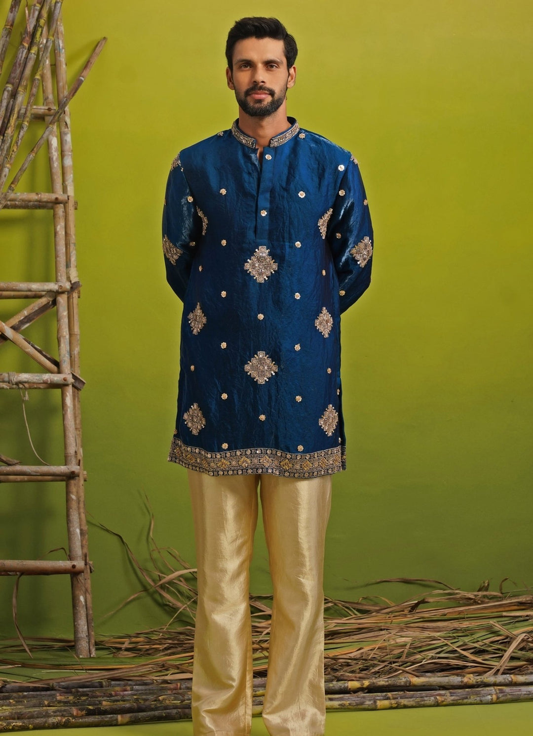 Royal Blue Tissue Silk Short Kurta Set Kalpraag - Fabilicious Fashion
