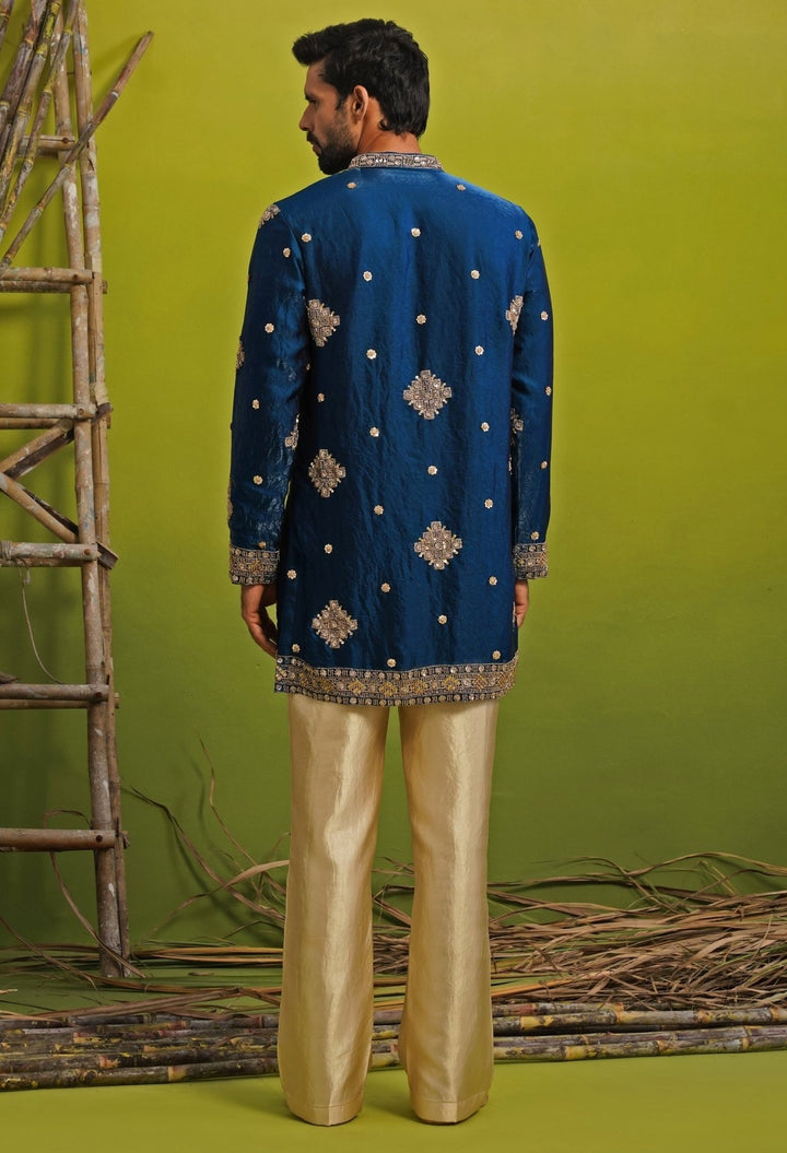 Royal Blue Tissue Silk Short Kurta Set Kalpraag - Fabilicious Fashion