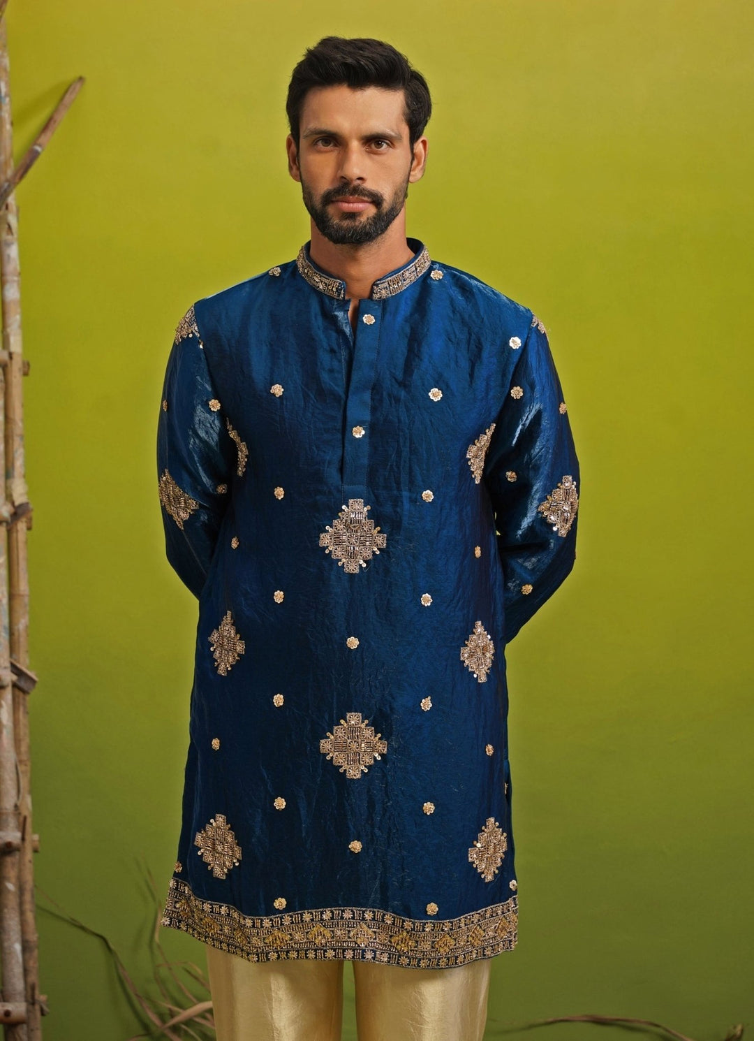 Royal Blue Tissue Silk Short Kurta Set Kalpraag - Fabilicious Fashion