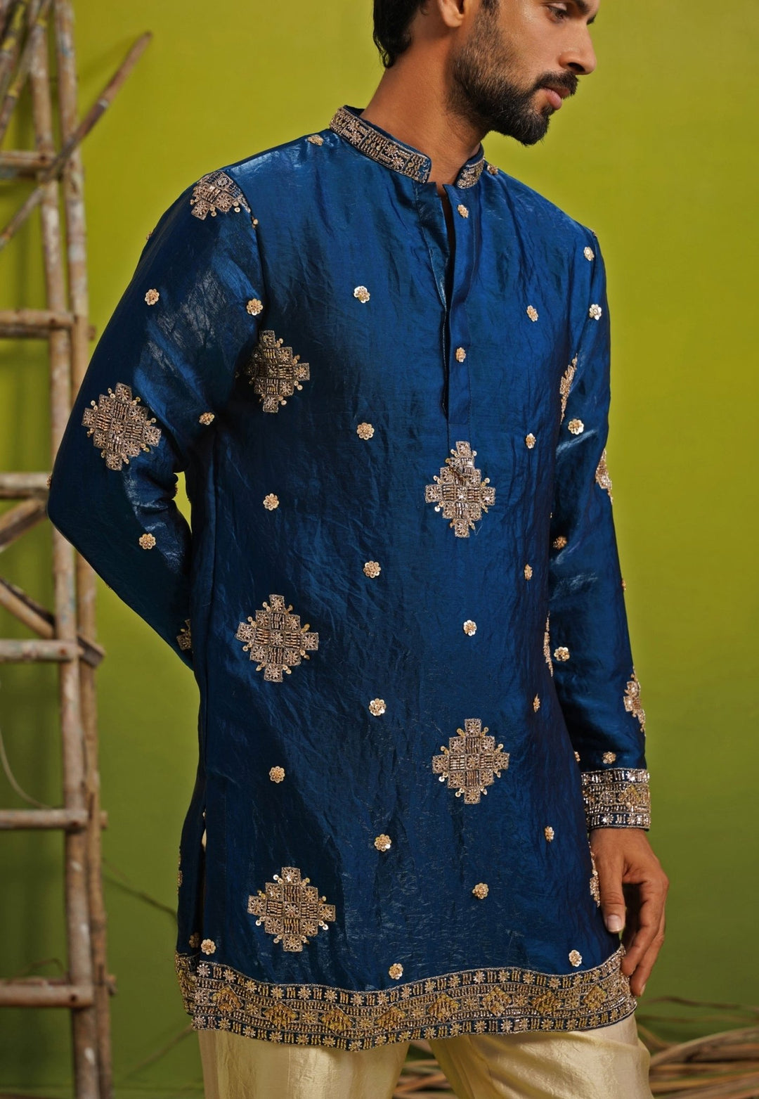 Royal Blue Tissue Silk Short Kurta Set Kalpraag - Fabilicious Fashion