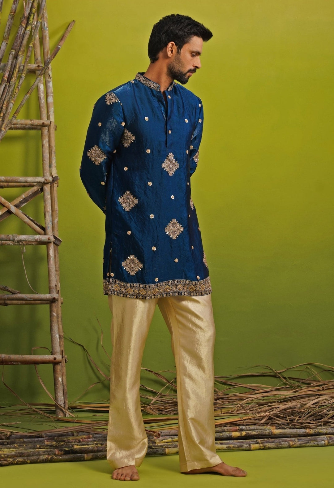 Royal Blue Tissue Silk Short Kurta Set Kalpraag - Fabilicious Fashion