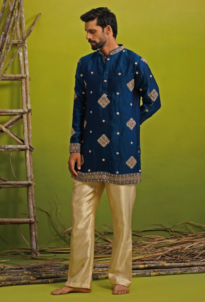 Royal Blue Tissue Silk Short Kurta Set Kalpraag - Fabilicious Fashion
