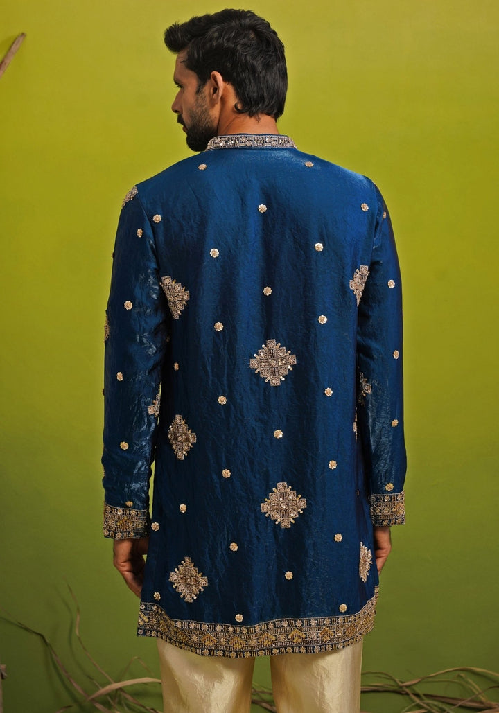Royal Blue Tissue Silk Short Kurta Set Kalpraag - Fabilicious Fashion