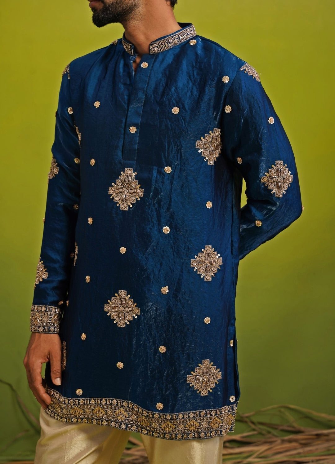 Royal Blue Tissue Silk Short Kurta Set Kalpraag - Fabilicious Fashion