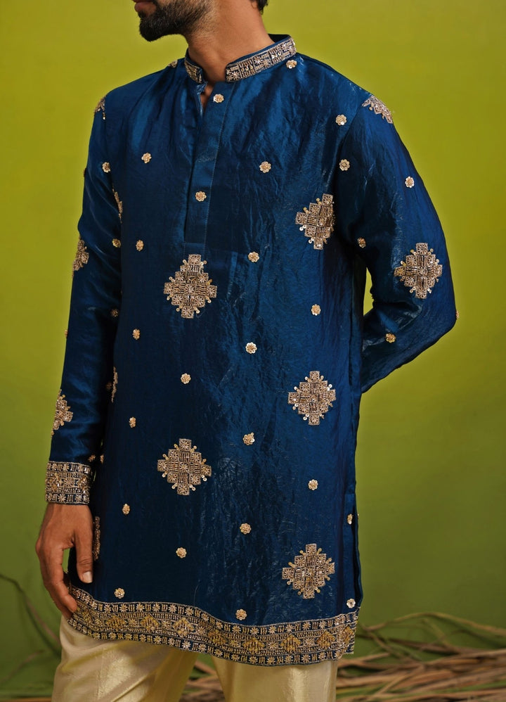Royal Blue Tissue Silk Short Kurta Set Kalpraag - Fabilicious Fashion