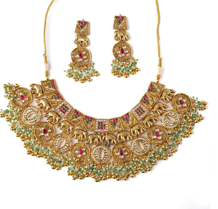 Royal Gold Plated Multicolour Beaded Necklace Set Vivinia by Vidhi Mehra - Fabilicious Fashion