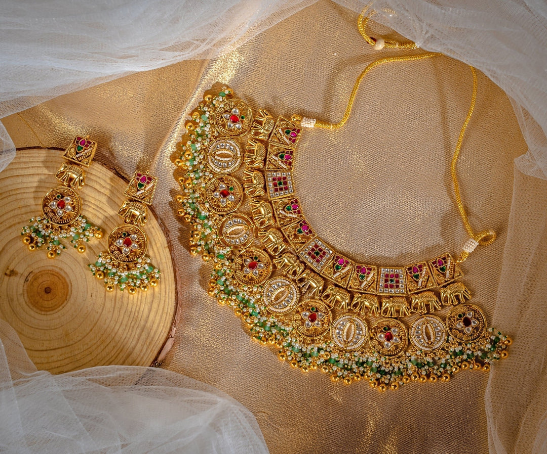Royal Gold Plated Multicolour Beaded Necklace Set Vivinia by Vidhi Mehra - Fabilicious Fashion