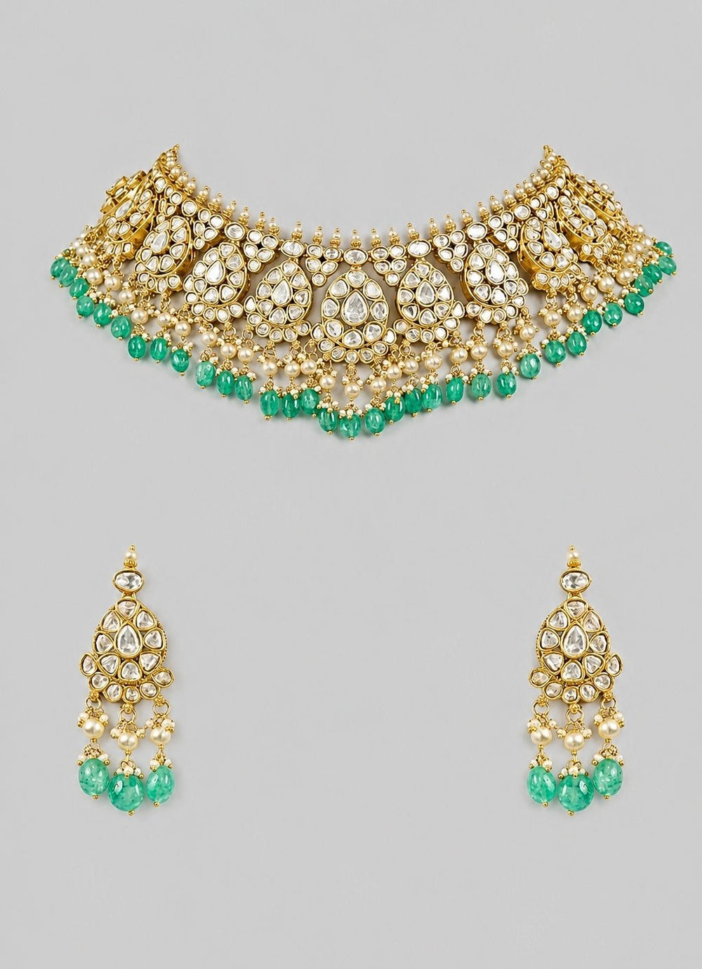 Zevar by Geeta Royal Green And Gold Kundan Necklace SetFabilicious Fashion