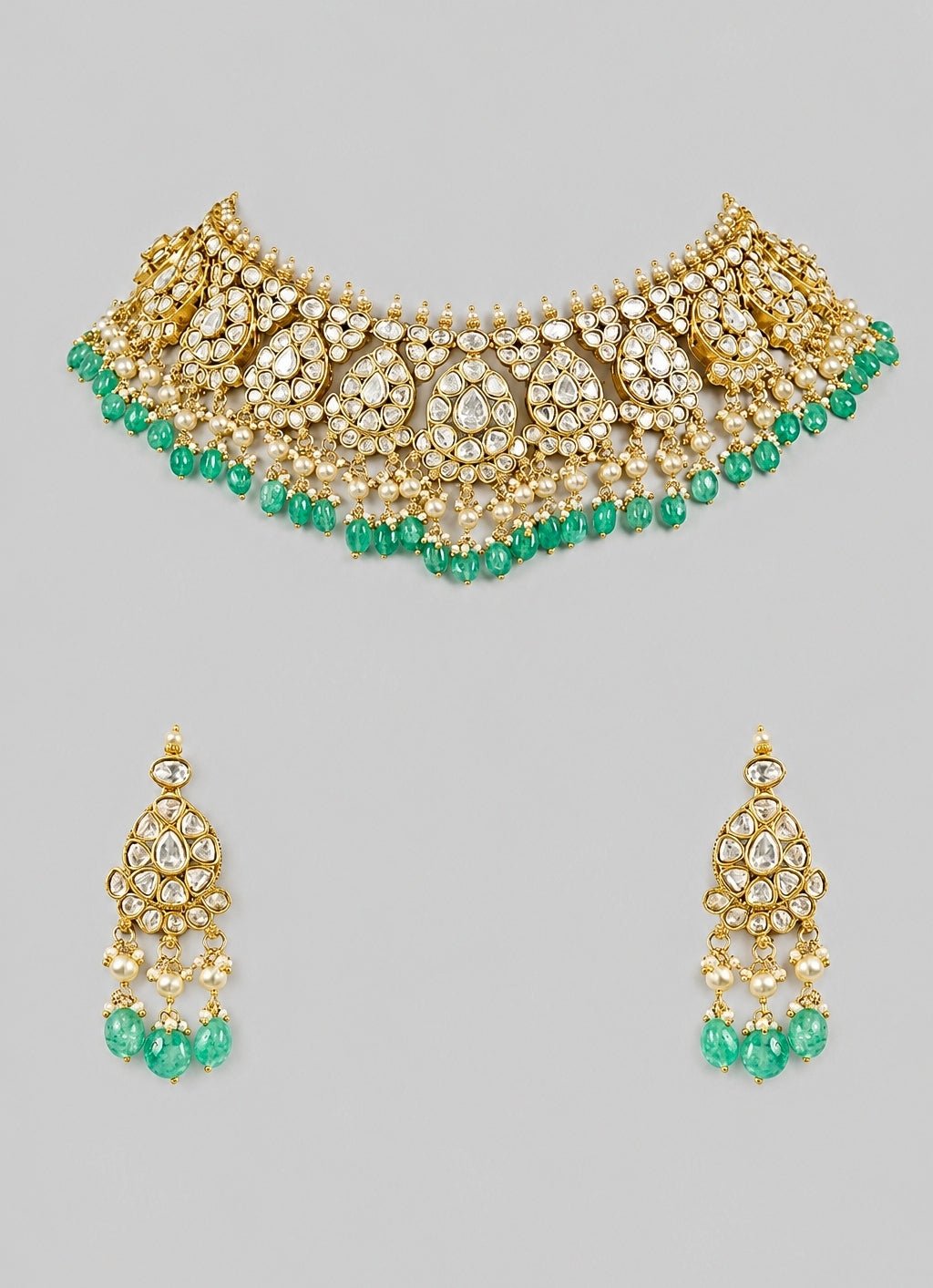 Zevar by Geeta Royal Green And Gold Kundan Necklace SetFabilicious Fashion