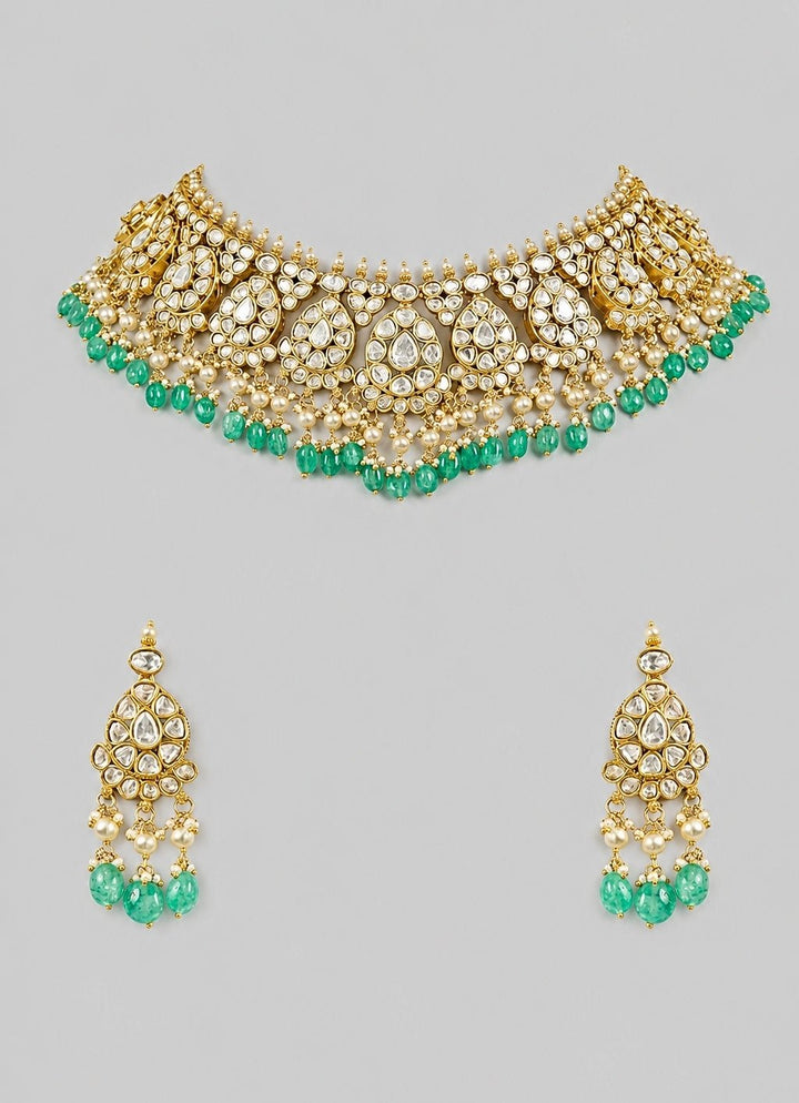 Zevar by Geeta Royal Green And Gold Kundan Necklace SetFabilicious Fashion