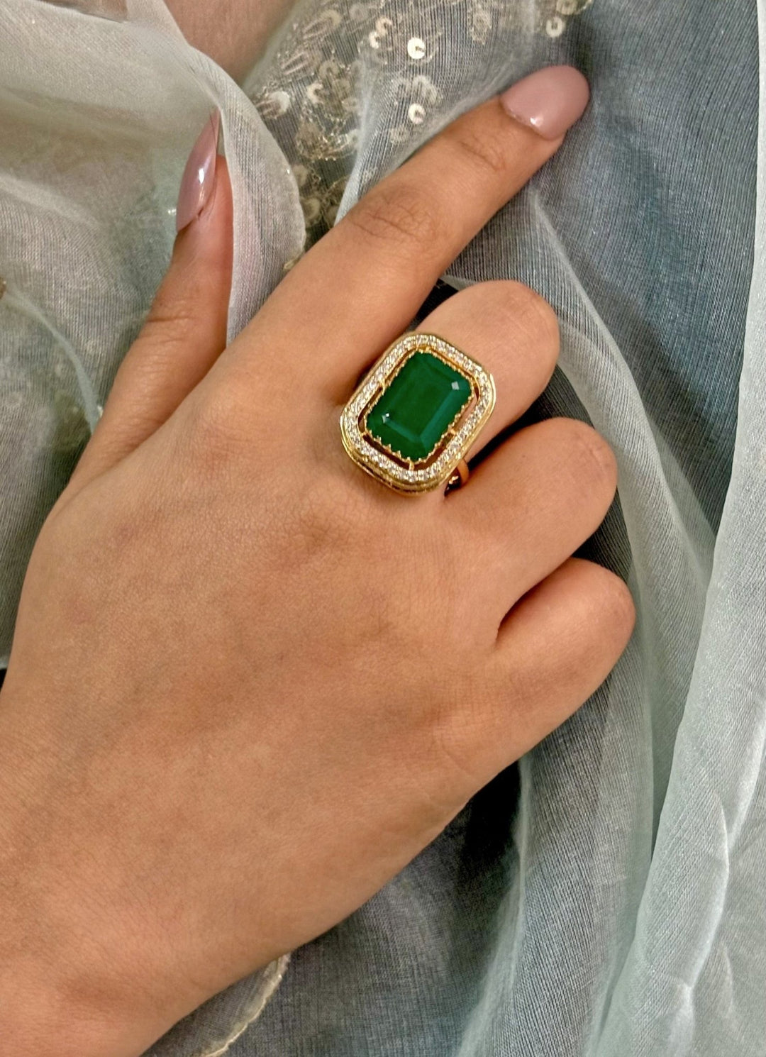 Naymee Royal Green Kundan RingFabilicious Fashion