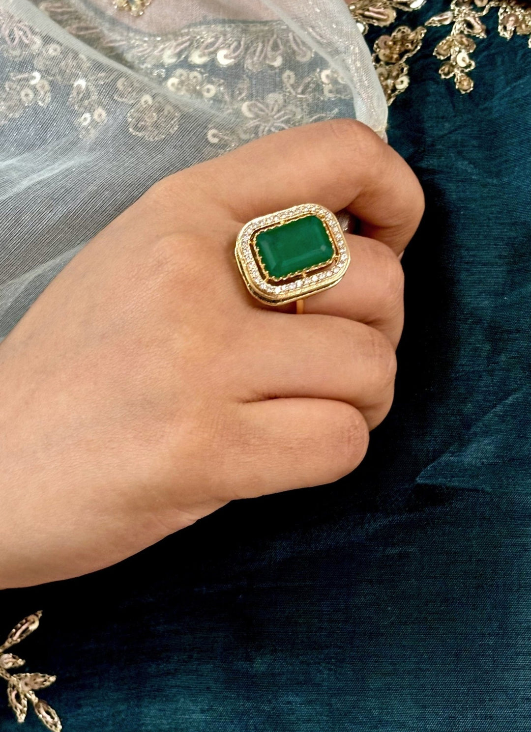 Naymee Royal Green Kundan RingFabilicious Fashion