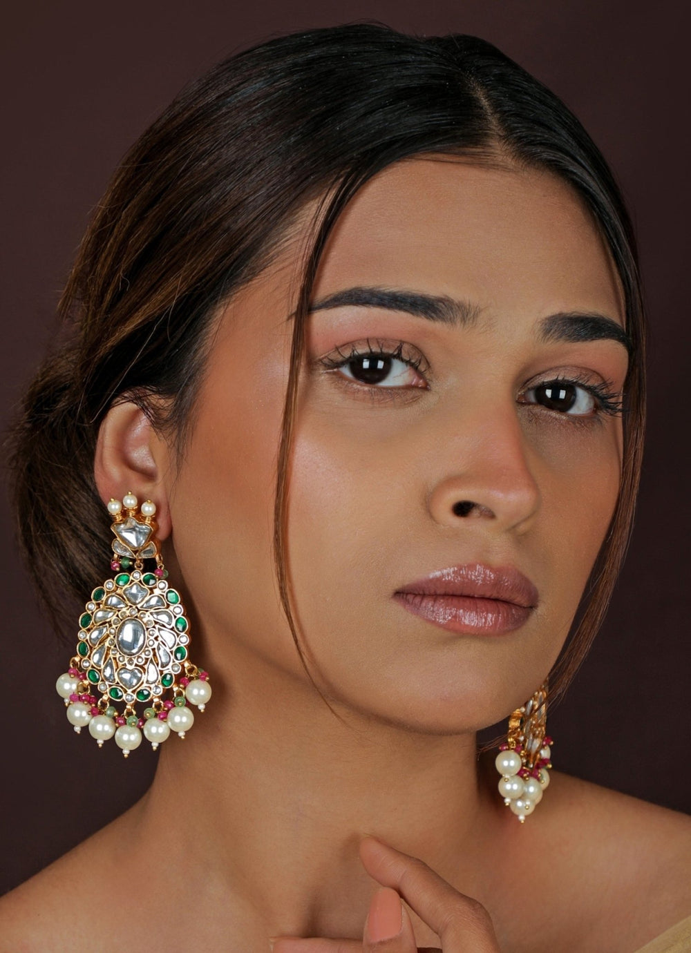 Royal Jadau Matte Gold Bridal Choker Set Riana Jewellery - Fabilicious Fashion