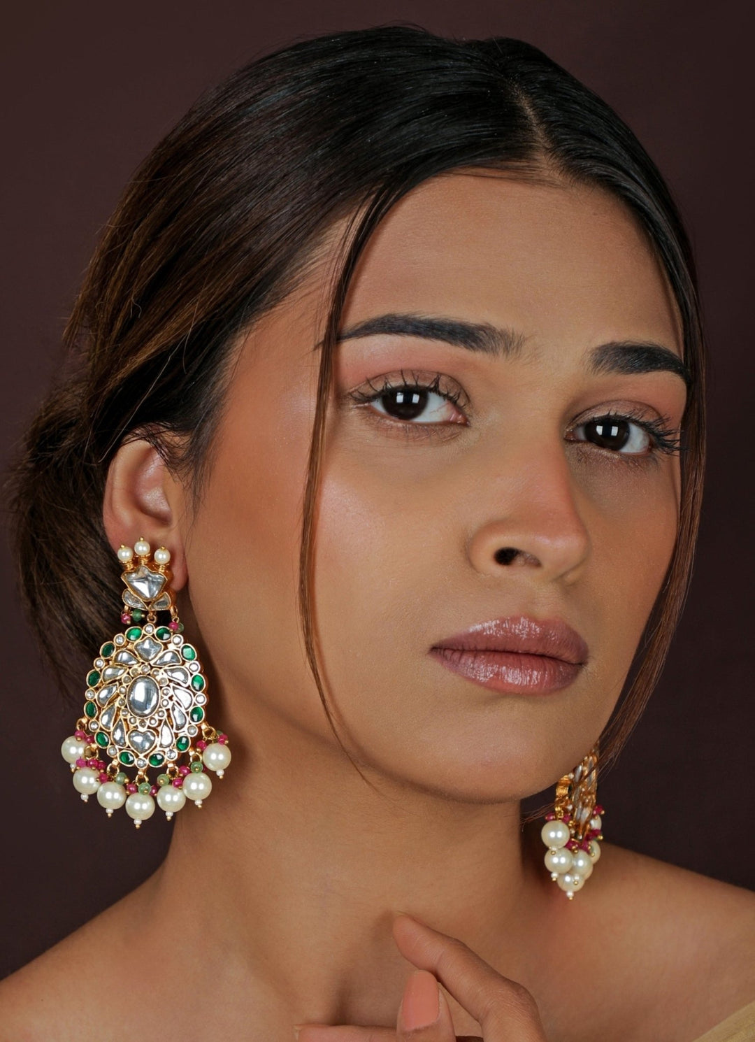 Royal Jadau Matte Gold Bridal Choker Set Riana Jewellery - Fabilicious Fashion