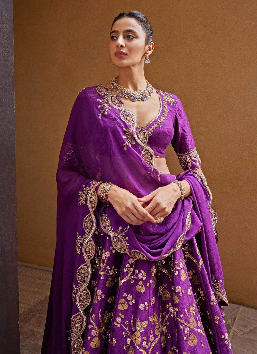 Royal Purple Embroidered Silk Lehenga Prevasu - Fabilicious Fashion