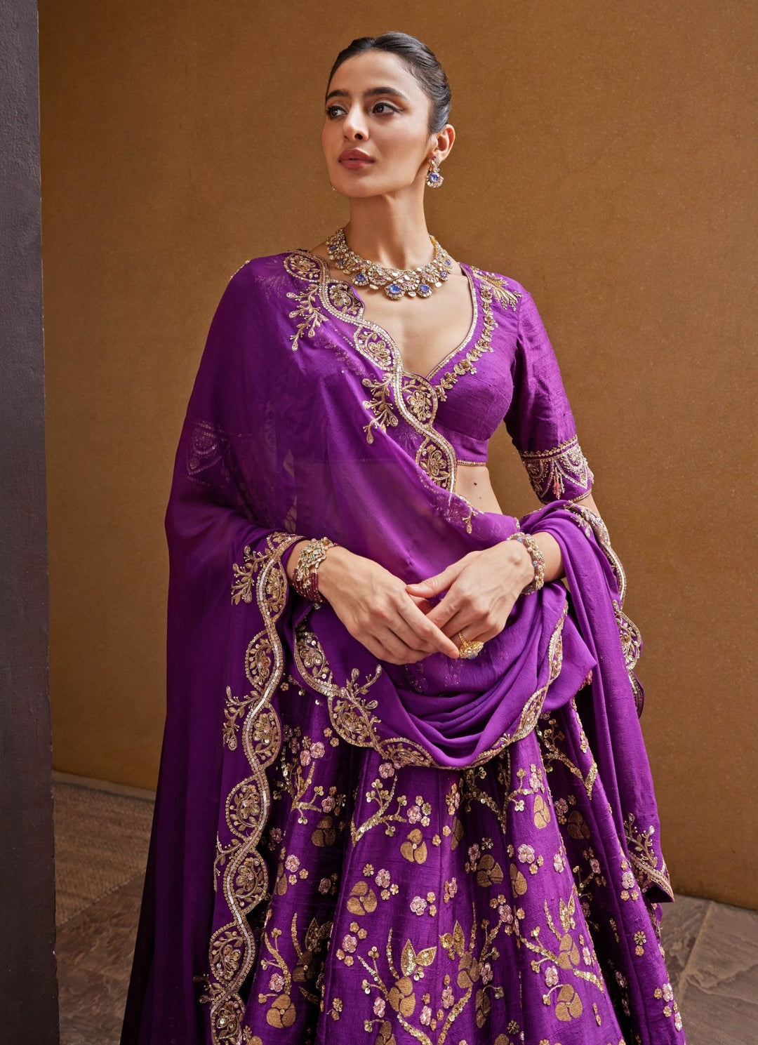 Royal Purple Embroidered Silk Lehenga Prevasu - Fabilicious Fashion