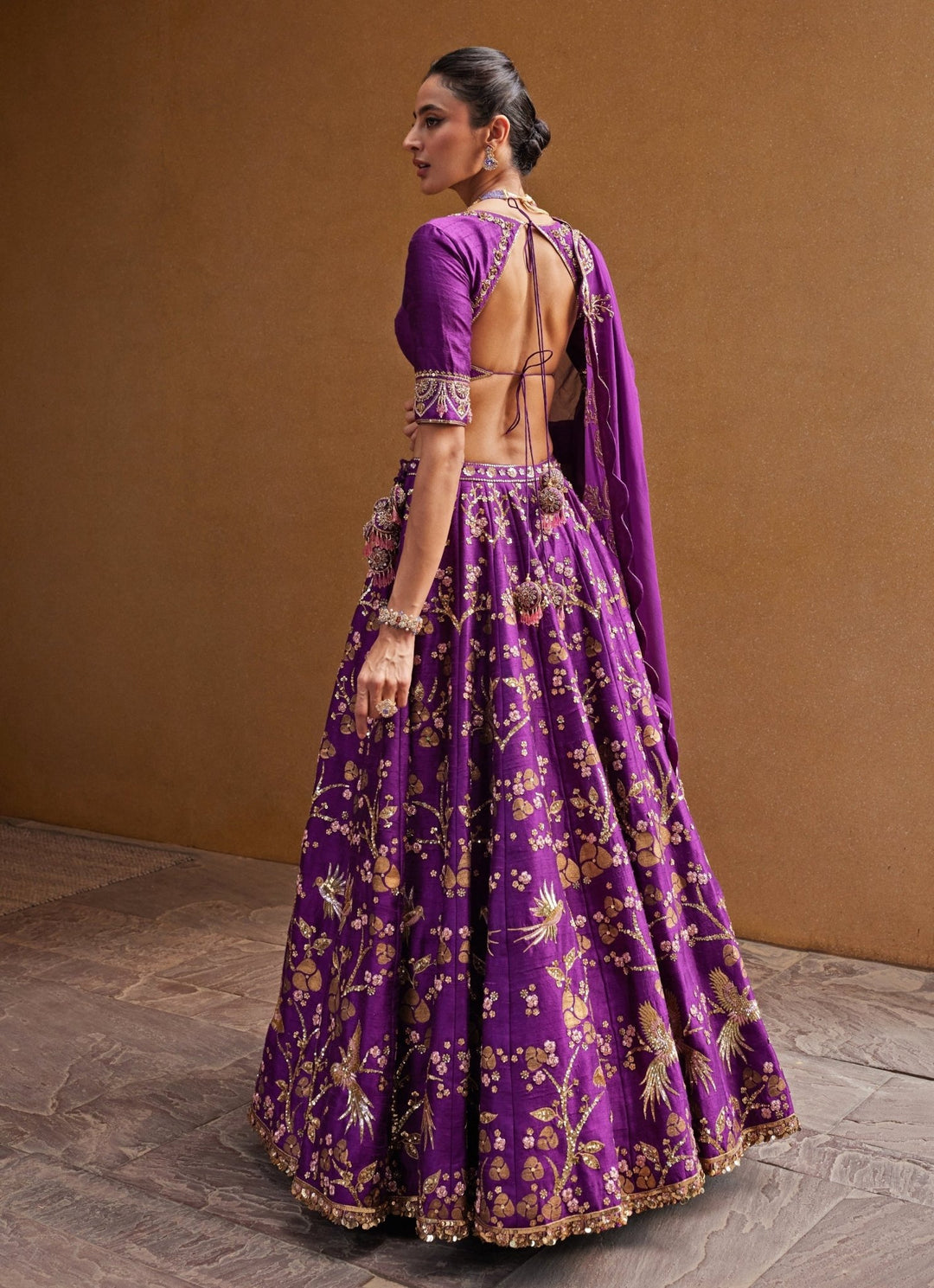 Royal Purple Embroidered Silk Lehenga Prevasu - Fabilicious Fashion