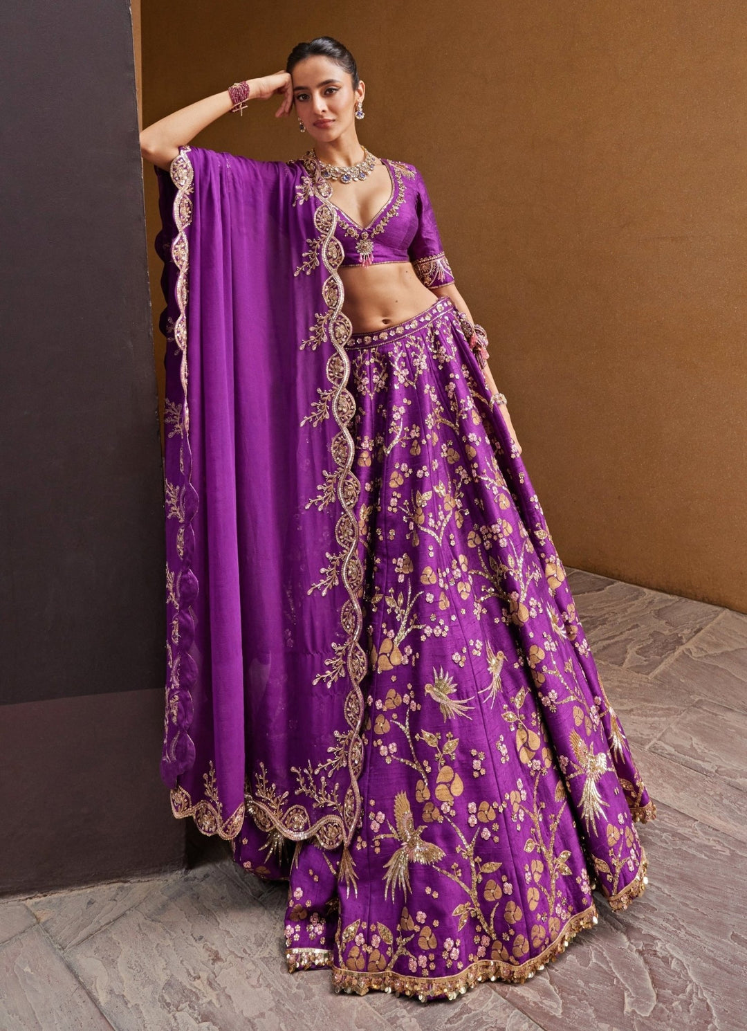 Royal Purple Embroidered Silk Lehenga Prevasu - Fabilicious Fashion