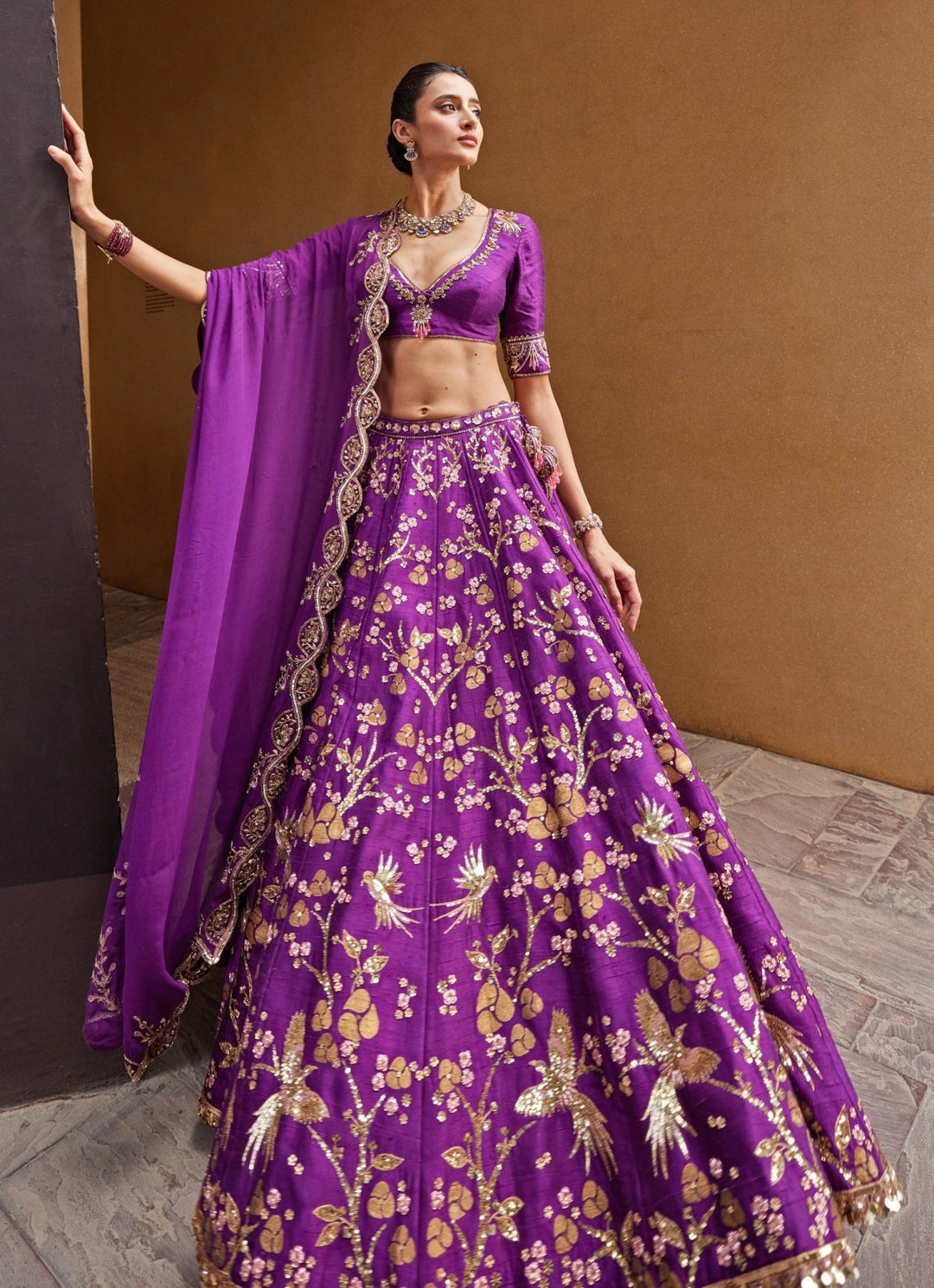 Royal Purple Embroidered Silk Lehenga Prevasu - Fabilicious Fashion